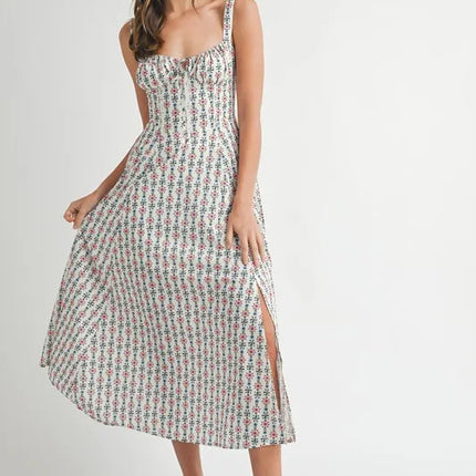 MABLE Floral Print Bustier Back Lace Up Midi Dress - Image 4