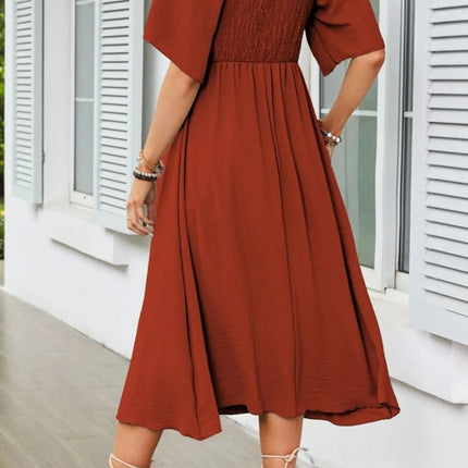 Smocked Tie Front Flutter Sleeve Midi Dress - Image 18