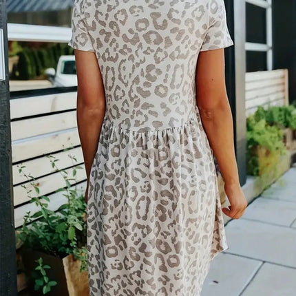 Leopard Round Neck Short Sleeve Mini Tee Dress - Image 3