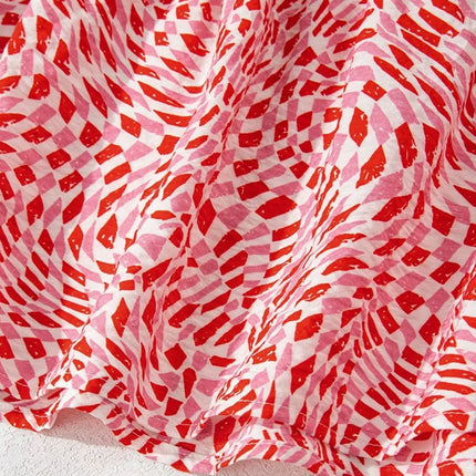 Geometric Print Knot Back Sleeveless Ruffle Hem Dress - Image 12