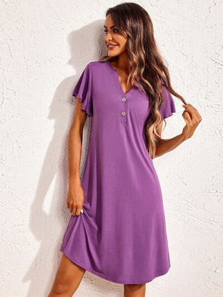 Notched Short Sleeve Lounge Dress - Image 7