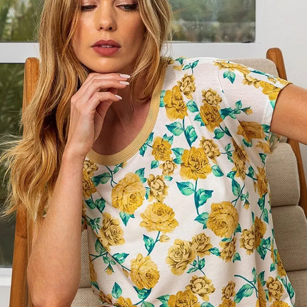 BiBi Rose Print Thermal Neck Binding Dolman Sleeves Top - Image 4