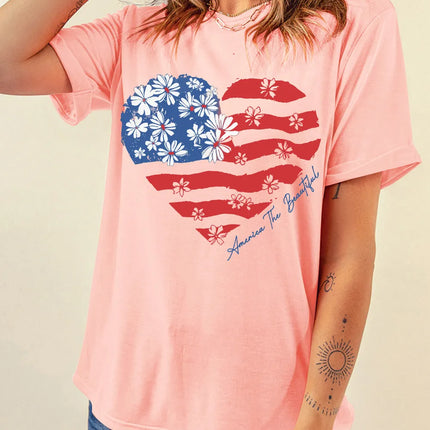 Heart Round Neck Short Sleeve T-Shirt - Image 1