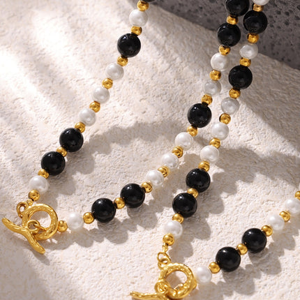 Stainless Steel Agate Shell Bead Necklace - Image 1