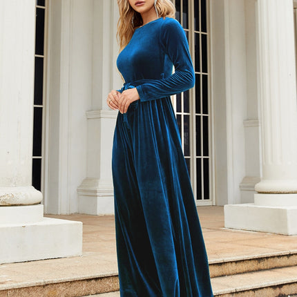 Tie Front Round Neck Long Sleeve Maxi Dress - Image 15