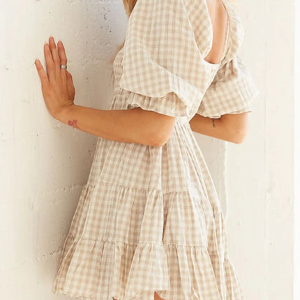 Ruffled Hem Plaid Half Sleeve Mini Dress - Image 9