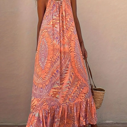 Backless Printed Halter Neck Maxi Cami Dress - Image 1