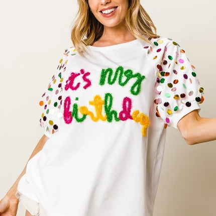 BiBi Metallic Letter Spangle Raglan Puff Sleeve Top - Image 15