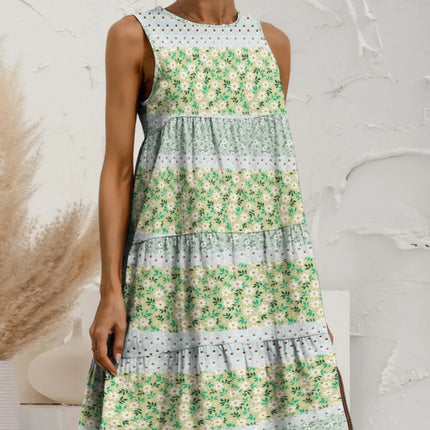 FAM-FAM Tiered Printed Round Neck Sleeveless Dress - Image 4