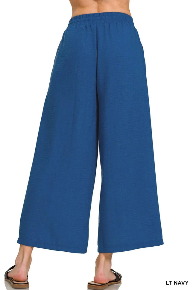 Zenana Woven Crepe Elastic Band Waist Cropped Pants