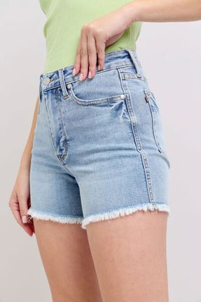 Judy Blue Full Size Tummy Control Raw Hem Denim Shorts Plus Size - Image 1
