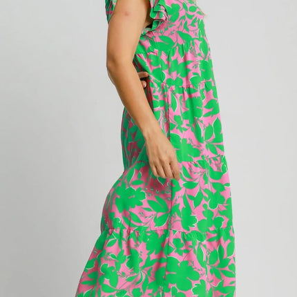 Umgee Full Size Floral Collared Ruffle Cap Sleeve Midi Dress Plus Size - Image 4