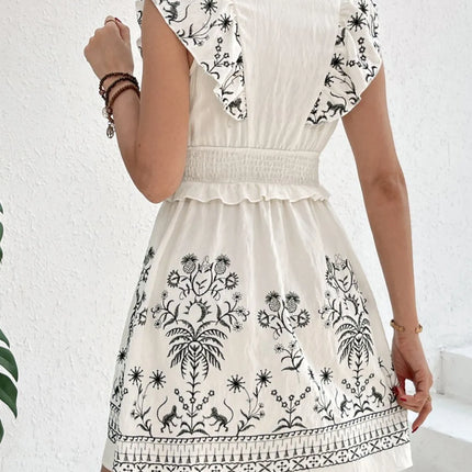 Smocked Ruffled Cap Sleeve Mini Dress - Image 2