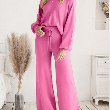 Long Sleeve Lounge Top and Drawstring Pants Set - Image 1