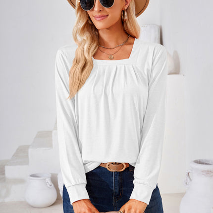 Square Neck Ruched Long Sleeve Blouse - Image 5
