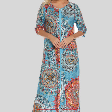 Printed Slit Night Dress with Pockets - Image 7