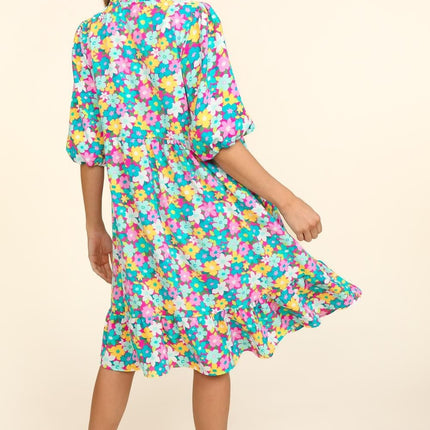 Haptics Bubble Sleeve Floral Ruffled Dress - Image 2