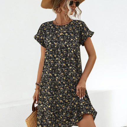 Frill Floral Round Neck Short Sleeve Tiered Dress - Image 1