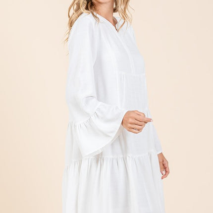 Mittoshop Tiered Notched Flare Sleeve Dress - Image 3