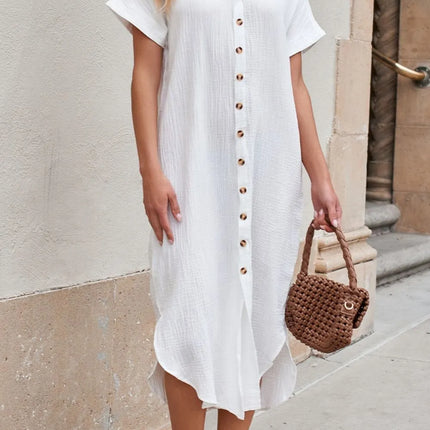 Button Down Short Sleeve Midi Shirt Dress - Image 2