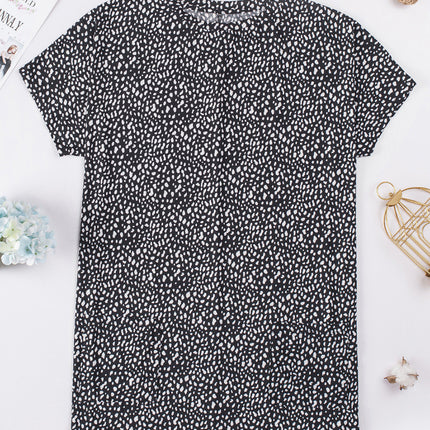 Animal Print Round Neck Tunic Tee with Pockets - Image 12