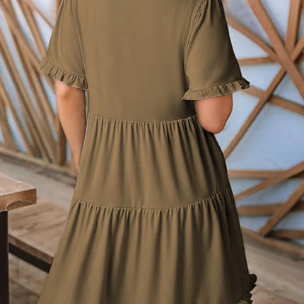 Tiered Notched Short Sleeve Mini Dress - Image 15