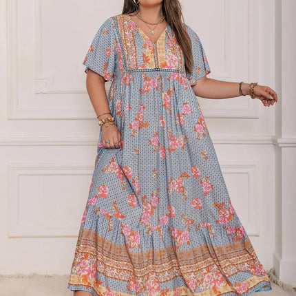 Plus Size Printed Tie Neck Flutter Sleeve Maxi Dress - Image 7