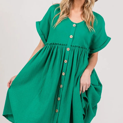 SAGE + FIG Full Size Button Up Short Sleeve Dress - Image 1