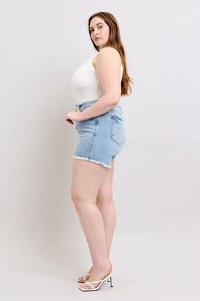 Judy Blue Full Size Tummy Control Raw Hem Denim Shorts Plus Size - Image 16