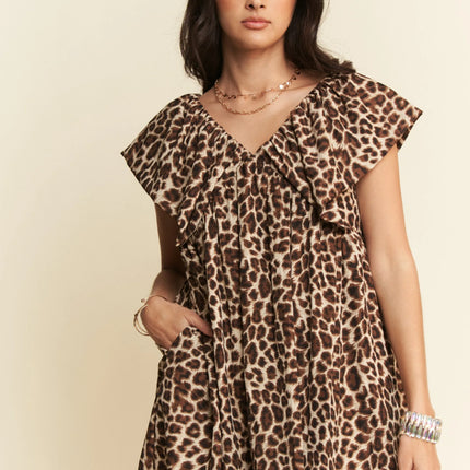 Davi & Dani Animal Printed Velvet Ribbon Mini Dress - Image 9