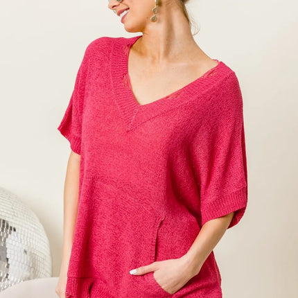 BiBi Distressed Hem V-Neck Slit Sweater - Image 4