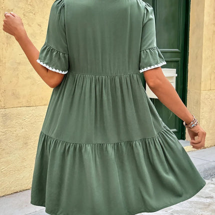 Lace Detail Notched Flounce Sleeve Mini Dress - Image 4