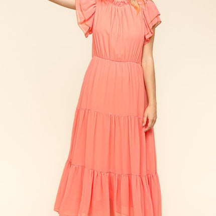 Haptics Full Size Tiered Frill Mock Neck Short Sleeve Dress - Image 6