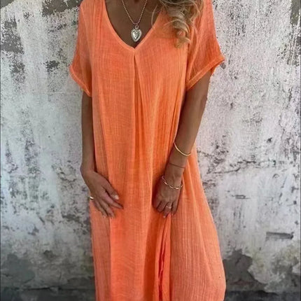 Full Size V-Neck Short Sleeve Midi Dress Plus Size - Image 6