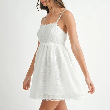 MABLE Eyelet Lace Babydoll Mini Cami Dress - Image 3
