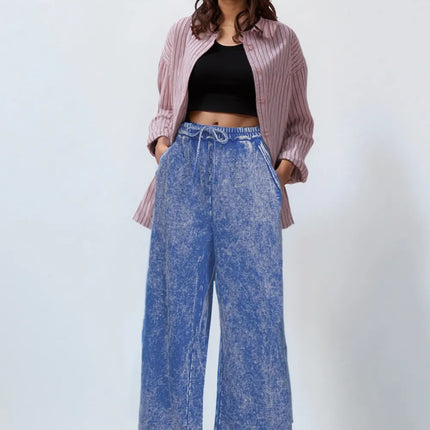 Zenana Washed French Terry Palazzo with Pockets - Image 2