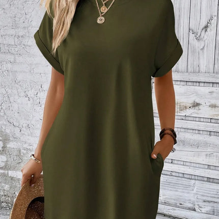 Round Neck Short Sleeve Mini Dress - Image 26
