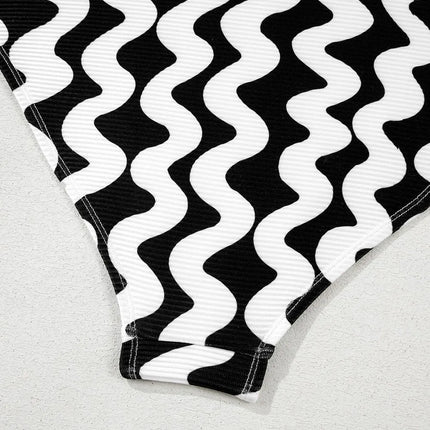 Tied Front Contrast Striped One-Piece Swimsuit - Image 9