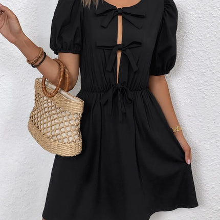 Tie Front Puff Sleeve Mini Dress - Image 3