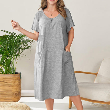 Plus Size Round Neck Short Sleeve Lounge Dress - Image 4