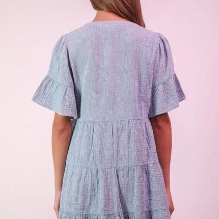 VERY J Mineral Washed Baby Bell Sleeve Woven Mini Dress - Image 3