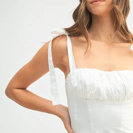 MABLE Shoulder Tie Corset Panel Mini Dress - Image 7