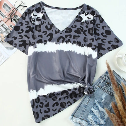 Leopard V-Neck Short Sleeve T-Shirt - Image 2