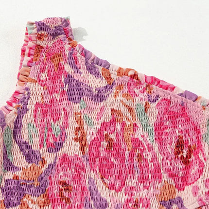 Floral Print Shirred One Shoulder Maxi Dress - Image 8