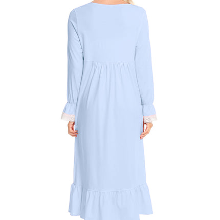 Lace Detail Square Neck Flounce Sleeve Night Dress - Image 2