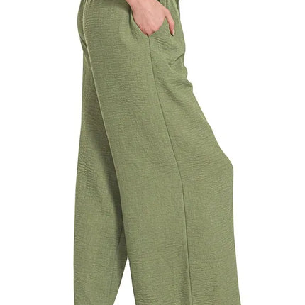 Zenana Woven Crepe Elastic Band Waist Cropped Pants - Image 3