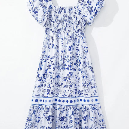 Smocked Printed Square Neck Puff Sleeve Dress - Image 5