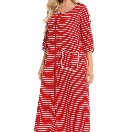 Round Neck Three-Quarter Sleeve Midi Night Dress - Image 5