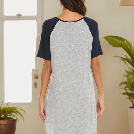 Round Neck Short Sleeve Contrast Lounge Dress - Image 4