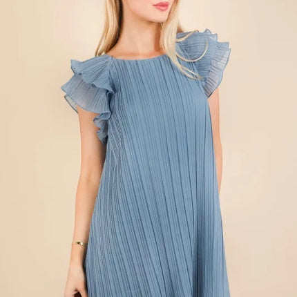 VERY J Plus Size Ruffle Sleeve Pleated Woven Mini Dress - Image 5